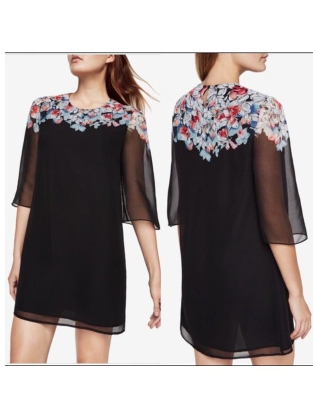 BCBGMaxAzria Floral Print Shift Dress Lined Size XS (Small fabric defect)